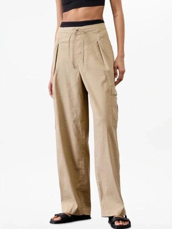 Athleta Pants - Athleta women's pants size XS tan linen cargo pants mid rise straight leg